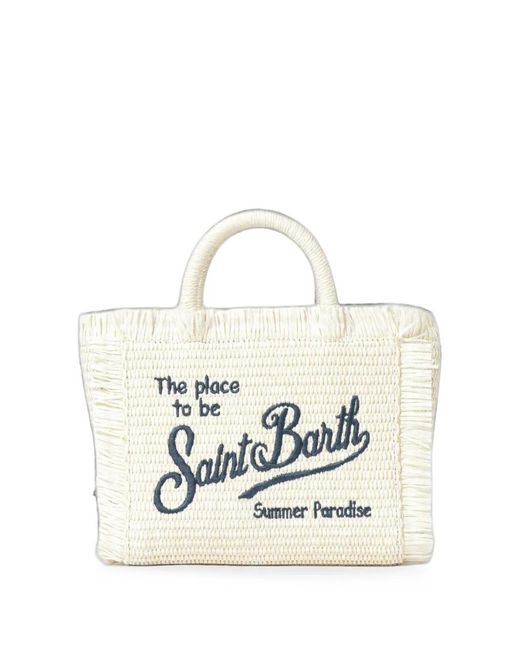 Mc2 Saint Barth White Vanity Logo-Embroidered Raffia Beach Bag