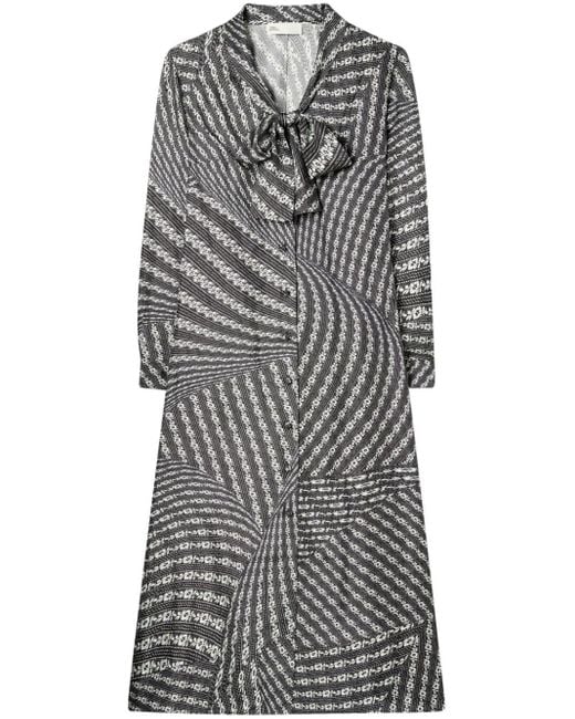 Robe-chemise en soie à imprimé graphique Tory Burch en coloris Gray
