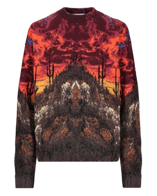 Laneus Red Patterned-Jacquard Sweater