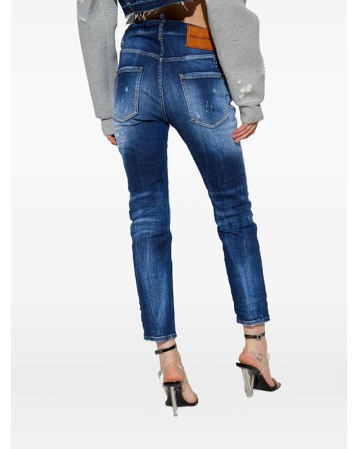 DSquared² Blue Whiskering-Effect Skinny Jeans