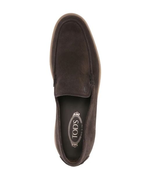 Tod's Gray Embossed Monogram Suede Loafers for men