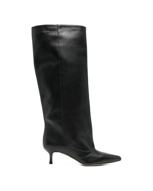 GISÉL MOIRÉ Black Lory Pointed-Toe Knee-High Boots