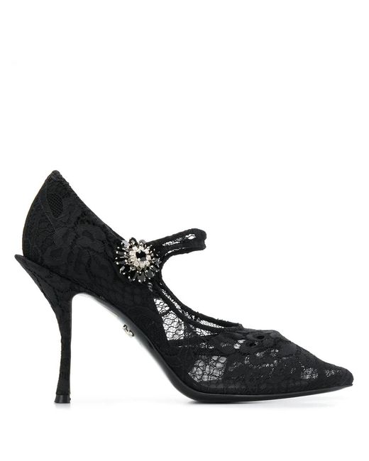Dolce & Gabbana Black Mary Jane Lace Pumps