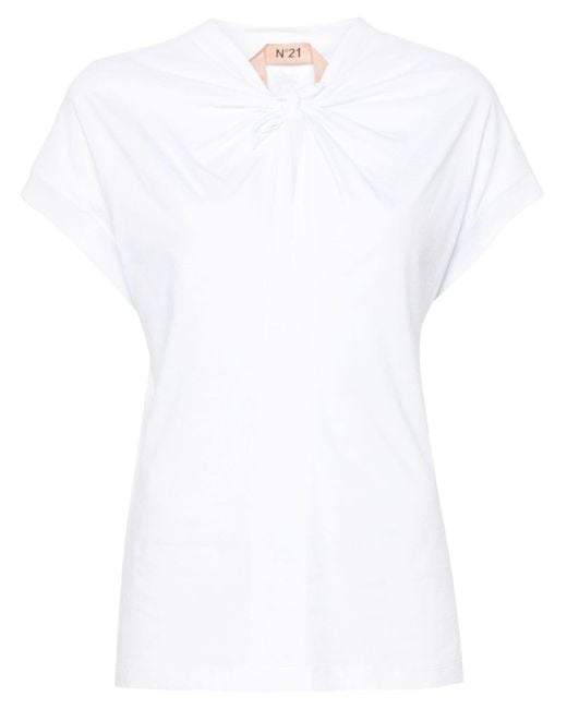 N°21 White 5-d Knotted Cotton T-shirt