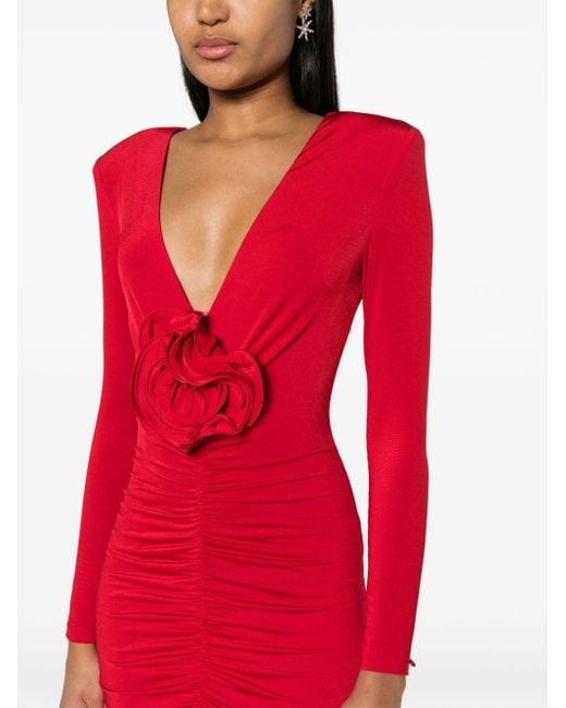 Nissa Red Floral-appliqué Ruched Maxi Dress