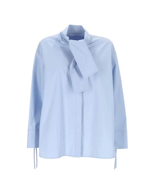 Agnona Blue Pussy-Bow Long-Sleeve Shirt