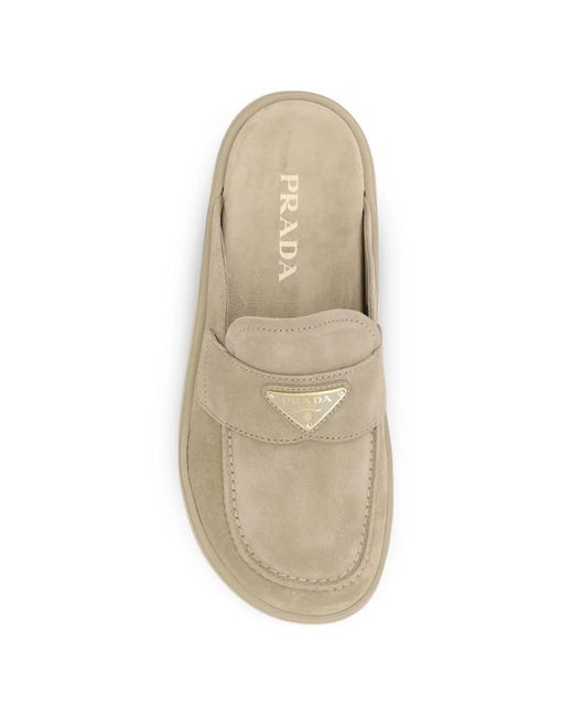 Prada White Mules Mit Triangel-Logo