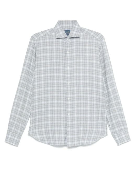 Barba Napoli White Checked Shirt for men