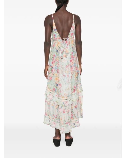 Farm Rio White Floral-Print Ruffled Dress