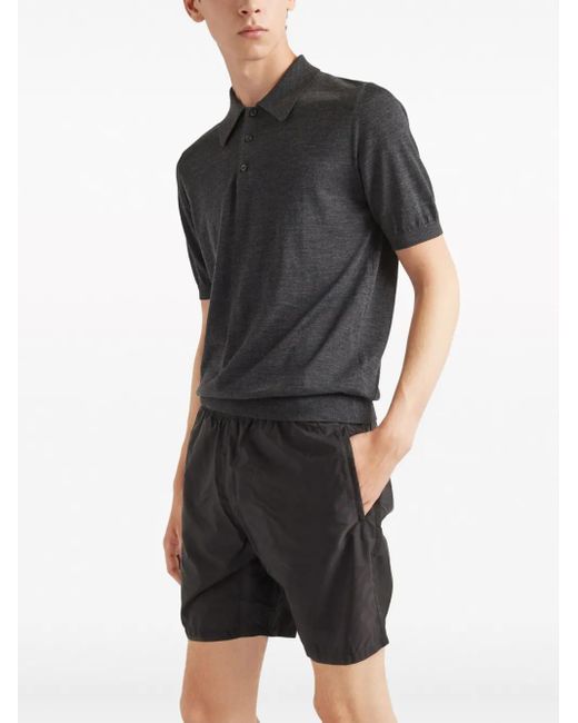Prada Black Logo-Plaque Swim Shorts for men