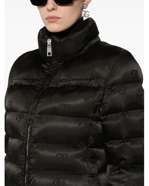 Dolce & Gabbana Black Dna Monogram-Jacquard Puffer Jacket