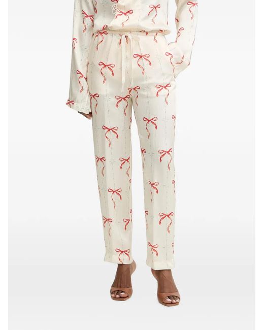 Forte_forte Natural Le Noeud D'Argent-Print Drawstring Trousers