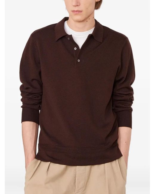 Officine Generale Brown Long-sleeve Ribbed Polo Shirt for men