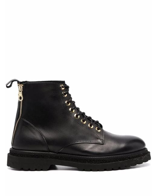 Giuliano Galiano Black Zipped Lace-Up Leather Boots for men