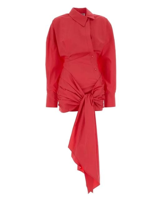 The Attico Red Long-sleeved Poplin Shirt Dress