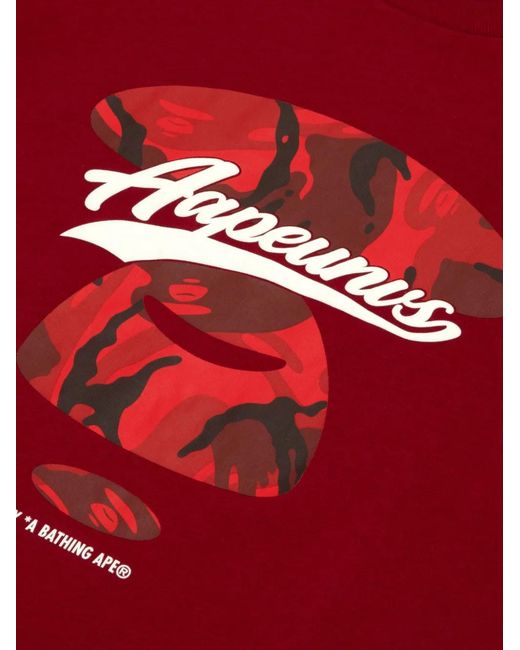 Aape By A Bathing Ape Red Moonface-Print Cotton T-Shirt for men