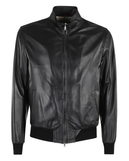 Stewart Black Zip-Up Leather Jacket for men