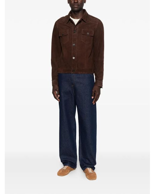 Amaranto Brown Button-Up Suede Jacket for men