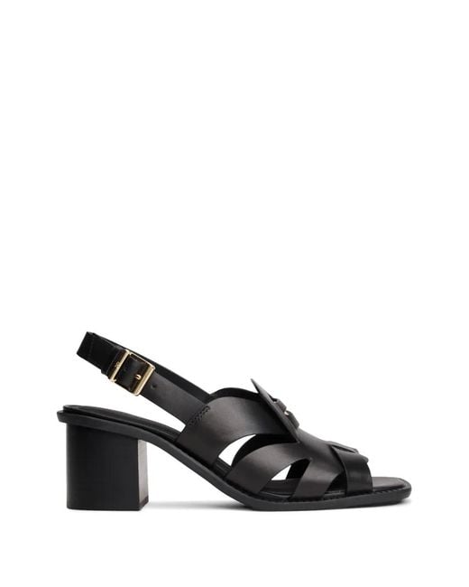 Tommy Hilfiger Black Sandales À Écusson Et Talon Épais