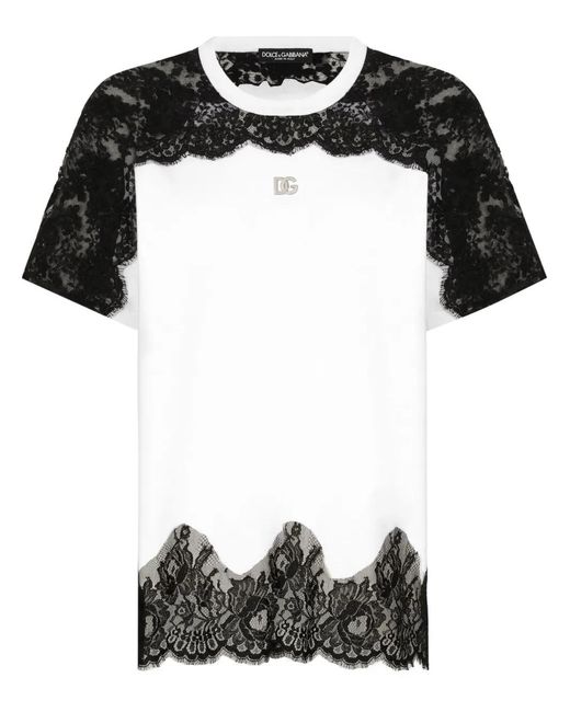 Dolce & Gabbana Black Dna Lace-Detail Panelled T-Shirt