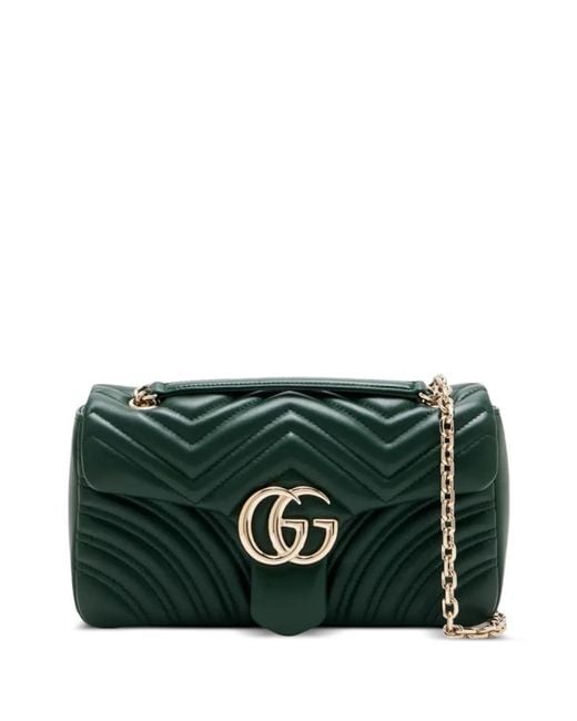 Gucci Green Medium Gg Marmont Chevron Shoulder Bag