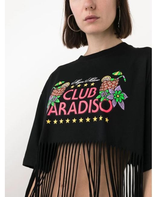 MSGM Black Graphic-Print Frayed T-Shirt