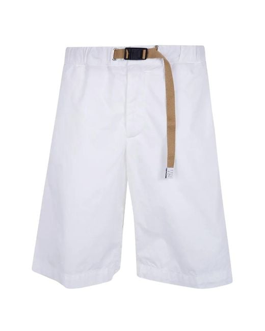 White Sand White Belted Cotton Shorts for men