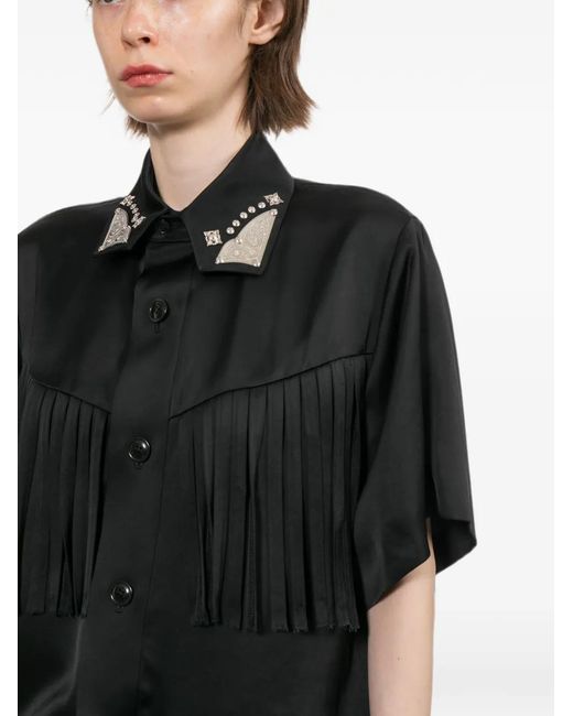 Toga Black Fringe-Detail Embellished Shirt
