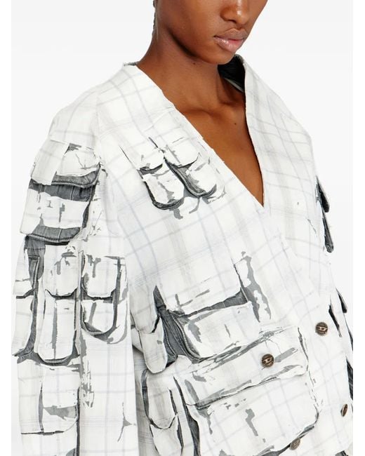 DIESEL White Denim Cardi Jacket With Peel-Off Effect