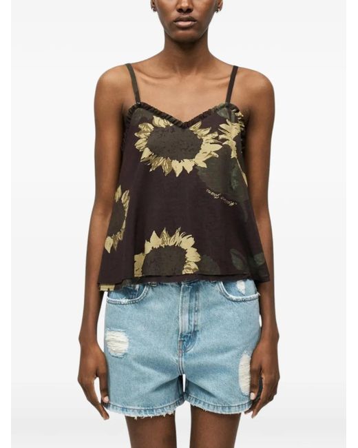 Moschino Brown Floral-Print Ruffled Top