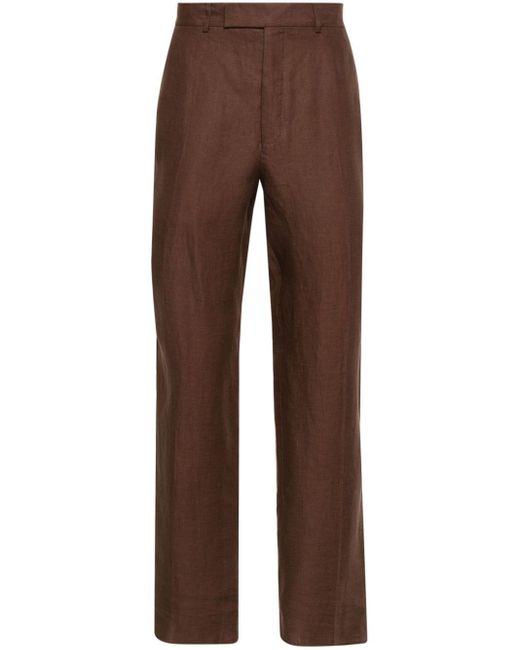 Zegna Brown Oasi Tapered-leg Linen Trousers for men