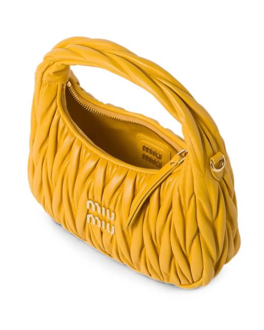Miu Miu Yellow Wander Matelassé Nappa-Leather Bag