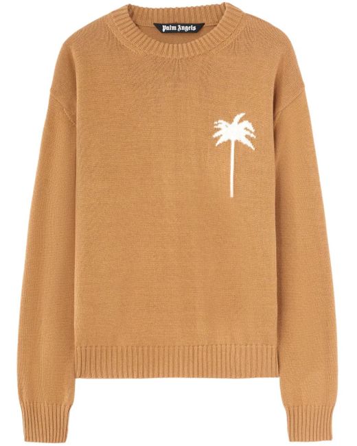 Palm Angels Gebreide Trui Met Palmbomen in het Brown voor heren