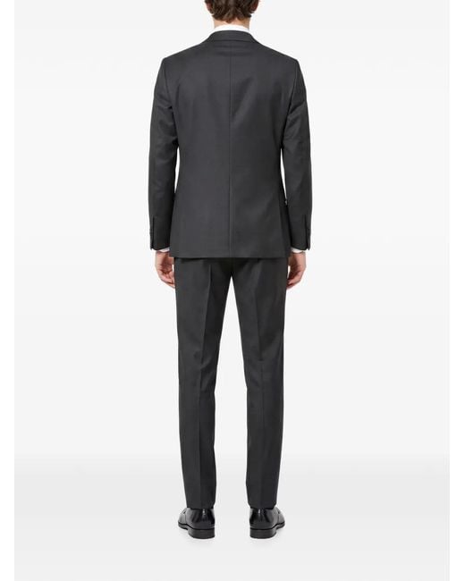 Caruso Black Single-Breasted Pressed-Crease Suit for men
