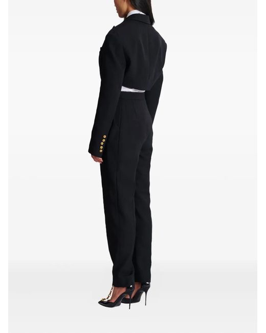 Balmain Black Grain-De-Poudre Crop Jacket