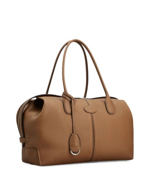 Tod's Brown Logo-Patch Pebbled Bucket Bag
