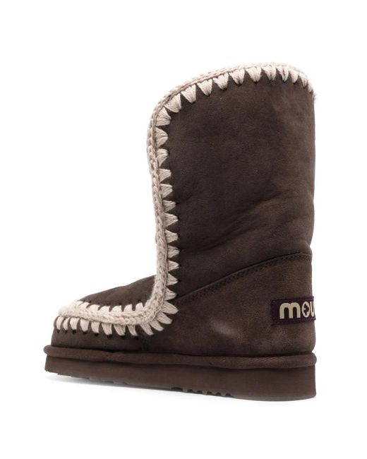 Mou Brown Logo-Patch Suede Ankle Boots