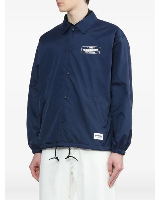 Neighborhood Blue Drawstring Logo-Patch Coach Jacket for men