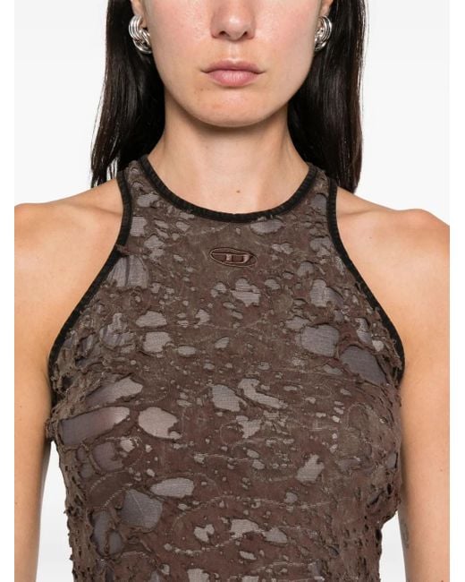 DIESEL Brown Mottled Sleeveless Top With Distressed Finish