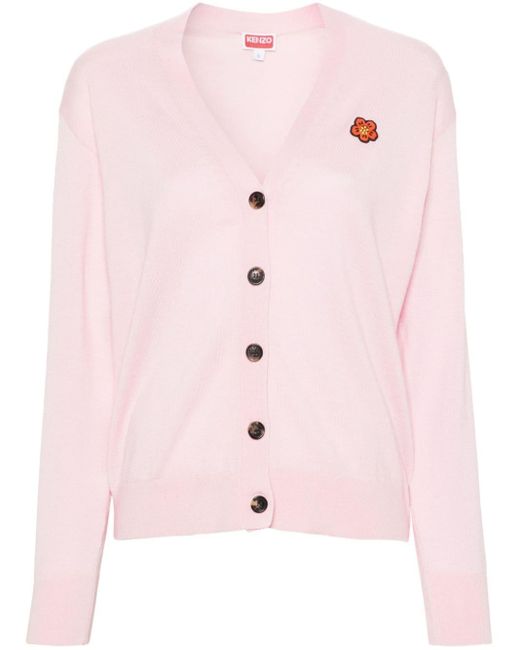KENZO Pink Boke Flower Crest Wool Cardigan