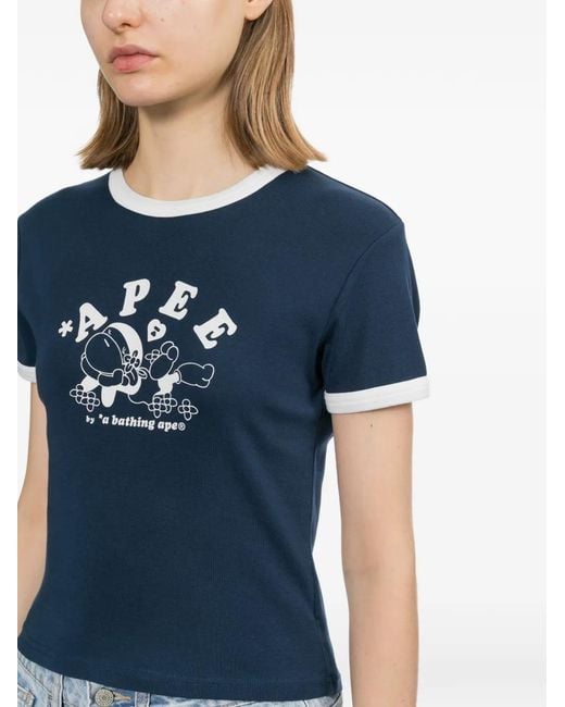 AAPE BY A BATHING AP Blue Graphic-Printed Ringer T-Shirt