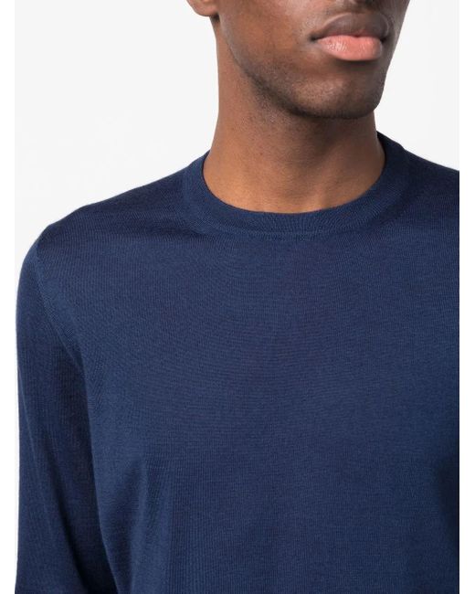 Fedeli Blue Ribbed Crew Neck Jumper for men