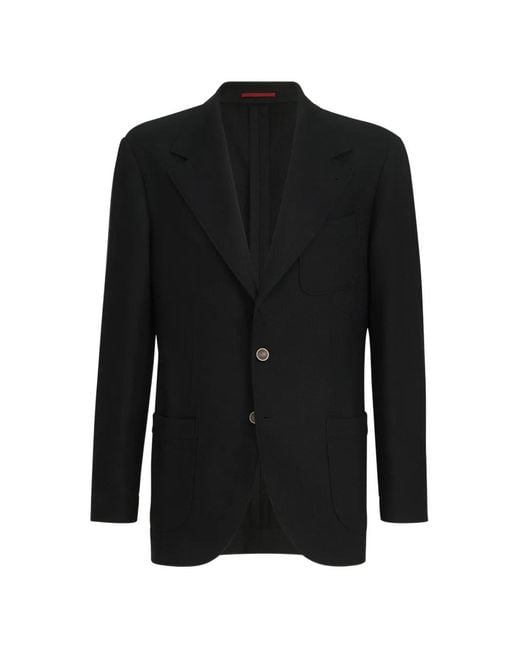 Brunello Cucinelli Black Cashmere Panama Deconstructed Blazer With Patch Pockets for men