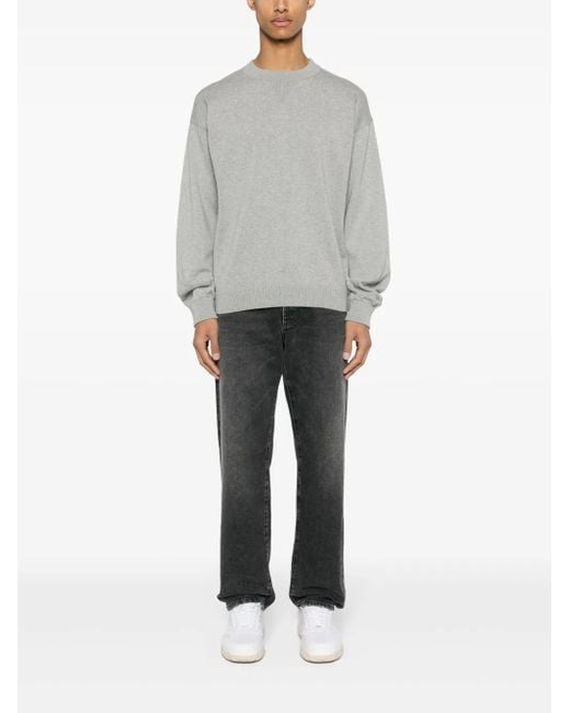 HUGO Gray Logo-Embroidered Cotton Jumper for men