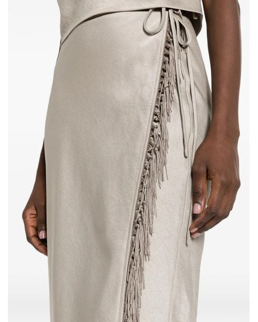 Nanushka White Sarong Fringe-Detail Midi Skirt