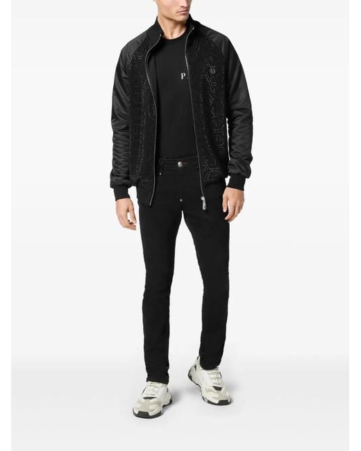 Philipp Plein Black Logo-Patch Jacket for men