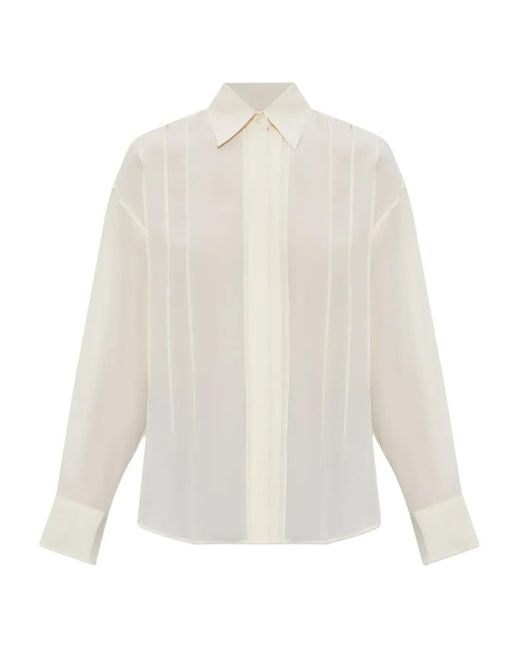 Victoria Beckham White Pleated-Detail Silk Shirt