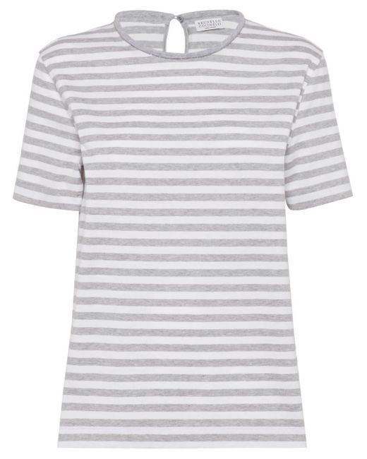 Brunello Cucinelli Gray Striped Cotton T-shirt