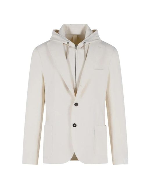 Eleventy White Hooded Single-Breasted Jacket for men