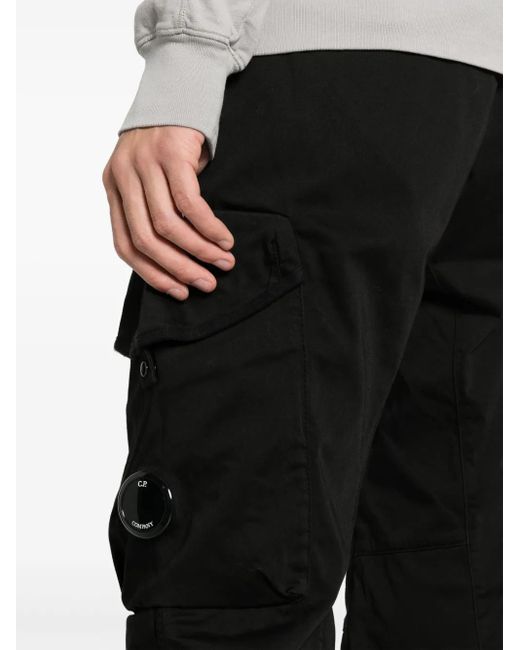 C P Company Black Cotton Cargo Trousers for men